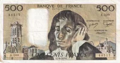 Francia 500 Francs Pascal - 07-06-1979  Serial A.100 - AVF