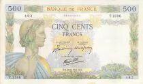 Francia 500 Francs Pax with wreath - 28-08-1941 Serial X.3596 - VF