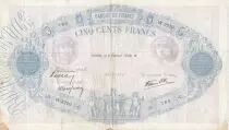 Francia 500 Francs Pink and Blue - 09-02-1939 Serial W.3220 - F to VF