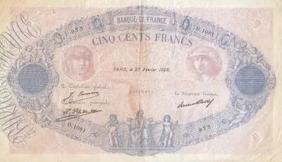 Francia 500 Francs Rose et Bleu - 27-02-1928 - Serial O.1081