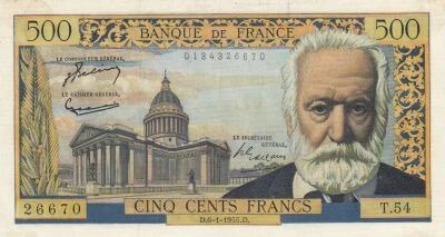 Francia 500 Francs Victor Hugo - 06-01-1955 - Series T.54