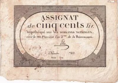 Francia 500 Livres - 20 Pluviose An II (8.2.1794) - F+ - Sign. Lehu