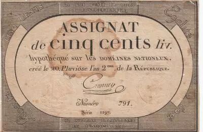 Francia 500 Livres 20 Pluviose An II (8.2.1794) - Sign. Crosnier