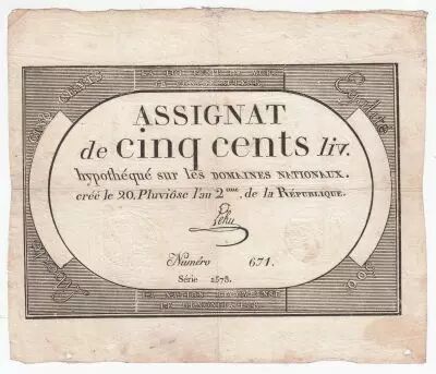Francia 500 Livres 20 Pluviose An II (8.2.1794) - Sign. Lehu
