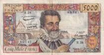 Francia 5000 Francs - Henri IV - 03-10-1957 - Serial R.28 - P.135
