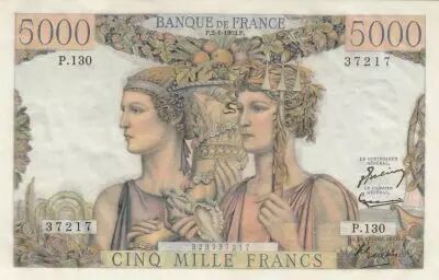 Francia 5000 Francs - Sea and Countryside - 02-07-1953 - Serial P.130