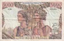 Francia 5000 Francs - Sea and Countryside - 03-11-1949 - Serial S.36 - VG to F - P.131a