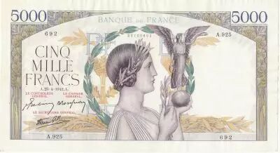 Francia 5000 Francs - Victory - 23-04-1942 - Serial A.925