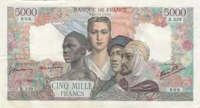 Francia 5000 Francs France and colonies - 01-03-1945 Serial B.339 - VF - P.103