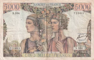 Francia 5000 Francs Sea and Countryside - 02-10-1952 - Serial S.104  - F.48.07