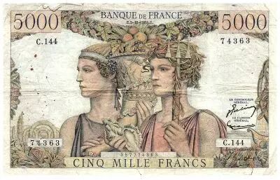 Francia 5000 Francs Sea and Countryside - 03-12-1953 - Serial C.144 - F.48.10