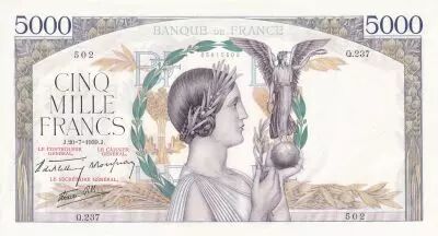 Francia 5000 Francs Victory- 20-07-1939 - Serial Q.237