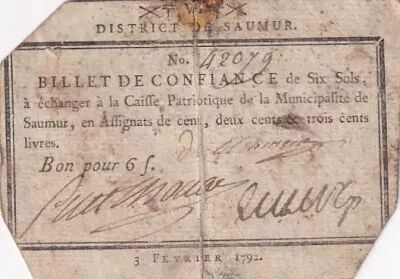 Francia 6 Sols - Maine et loire - District de Saumur - 03-02-1792