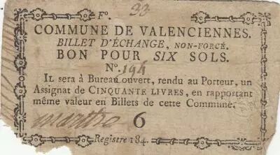 Francia 6 sols - Nord - Non-forced exchange ticket - Municipality of Valenciennes - ND