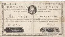 Francia 60 Livres Bust of Louis XVI - 19-06-1791 - Serial 2C - Sign. Hugues - F to VF