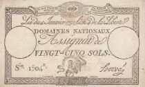 Francia False frome Quiberon 25 Sols - Coq - 04-01-1792 - Sign. Herv&eacute; - Serial 1504