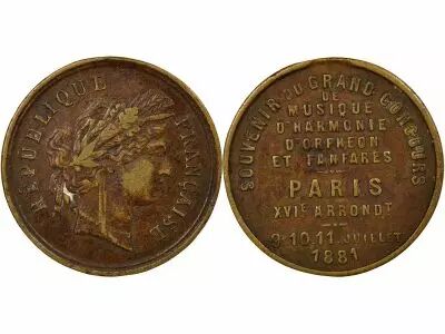 Francia Jeton Bronze, Grand Concours de Musique - 1881 Paris