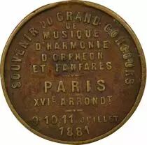 Francia Jeton Bronze, Grand Concours de Musique - 1881 Paris