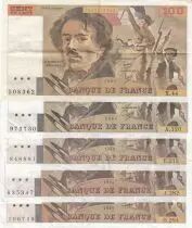 Francia Lot de 5 x 100 Francs Delacroix - ann�es 1978 � 1995