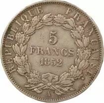 Francia Louis Napol&eacute;on Bonaparte - 5 Francs Silver, T&ecirc;te nue - 1852 A Paris
