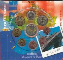 Francia Monnaie de Paris BU Set 2003 Eiffel Tower - 8 coins + 1 token - open and used