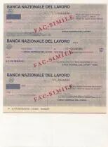 Francia S&eacute;rie 3 ch&egrave;ques de la Banca Nazionale del Lavoro - 1981