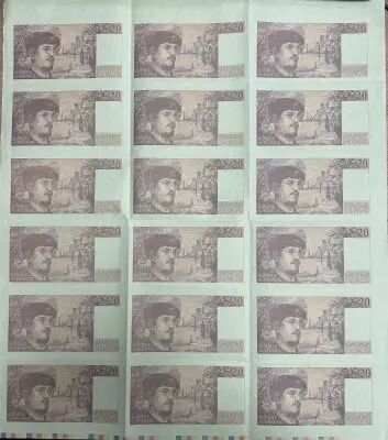 Francia Sheet of 18 x 20 Francs Debussy - Proof of the back