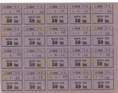 Francia Sheet of 50 cent x 20 ex - Prisonniers de guerre - 14�me r�gion - Lyon - WWI