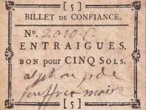 Francia Voucher for 5 Sols - Billet de Confiance - Vaucluse - Entraigues - n&deg;2010