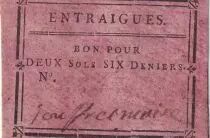 Francia Voucher for two sols - Six Deniers - Vaucluse - Entraigues - n&deg;2248