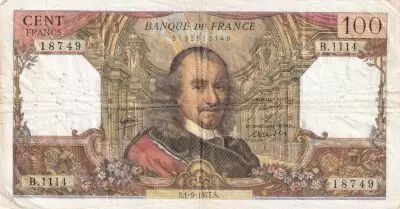 Frankreich  100 Francs - Corneille -01-09-1977 - Serial B.1114