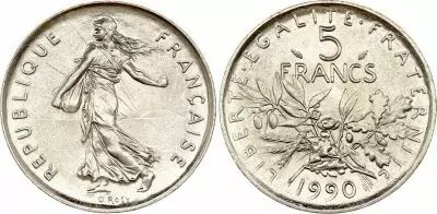 Frankreich  5 Francs Woman sowing seed  - 1990 - KM.926a