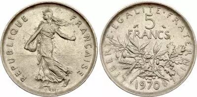 Frankreich  5 Francs Woman sowing seed - KM.926a - 1970