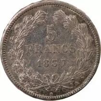 Frankreich  Louis Philippe Ier - 5 Francs Argent 1837 A Paris \ Type Domard, Tr Relief\ 