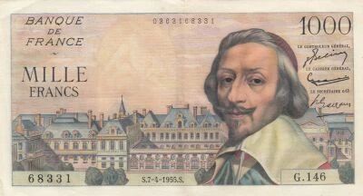 Frankreich 1,000 francs - Richelieu - 7 April 1955 - Series G.146