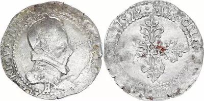 Frankreich 1/2 Franc, Henri III  Col Plat - 1579 B Rouen - Silver - VF