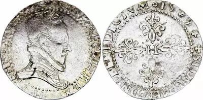 Frankreich 1/2 Franc, Henri III  Col Plat - 1579 H La Rochelle - Silver - VF