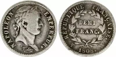 Frankreich 1/2 Franc- Napoleon I - 1808  W Lille - Silver