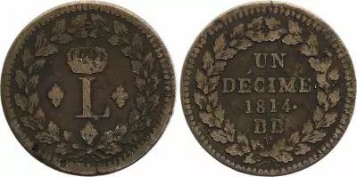 Frankreich 1 Decime Louis XVIII - Strasbourg Blockade - 1814 BB