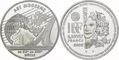 Frankreich 1 Euro - 6,55957 Francs - Modern Art - 2000 - Silver - with certificat