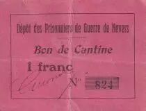 Frankreich 1 Franc - Bon de cantine - D�p�t des prisonniers de guerre de Nevers
