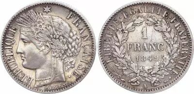 Frankreich 1 Franc - Ceres - 1849 A Paris - Silver
