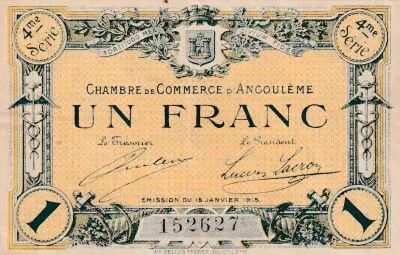 Frankreich 1 Franc - Chamber of  Commerce - Angoul�me -  1915