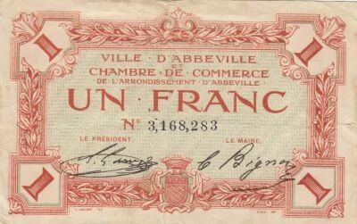 Frankreich 1 Franc - Chamber of Commerce - Abbeville - ND (1914-1925)