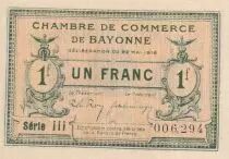 Frankreich 1 Franc - Chambre de Commerce - Bayonne - S&eacute;rie iii - 22-05-1916
