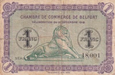 Frankreich 1 Franc - Chambre de Commerce - Belfort - 8�me s�rie - 21-12-1918