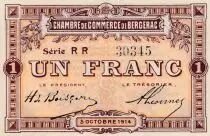 Frankreich 1 Franc - Chambre de Commerce - Bergerac - 05-10-1914 - S&eacute;rie RR 30345