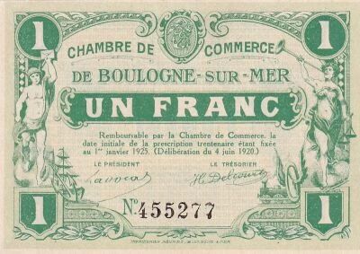 Frankreich 1 Franc - Chambre de commerce - Boulogne sur Mer - 04-06- 1920