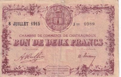 Frankreich 1 Franc - Chambre de Commerce - Ch�teauroux - 1915 - S�rie J
