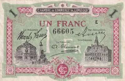 Frankreich 1 Franc - Chambre de commerce - Limoges -  1918 - S�rie E